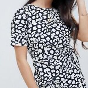 Asos WM Size 6 Black White Animal Print Asymmetric Wrap Skirt Sun Dress
